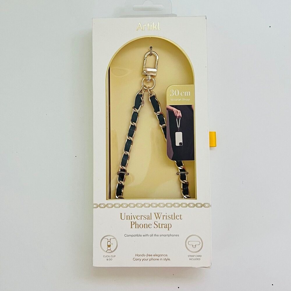 ARTIKL Black Gold Faux Leather Universal Bracelet Wristlet Smart Phone Strap
